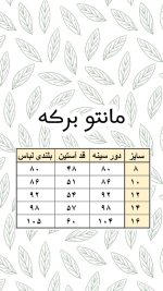 جدول سایزمانتو برکه